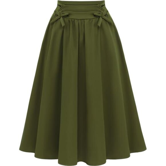 Midi Skirts High Waist A Line Skirt Green - Picture 1 of 5